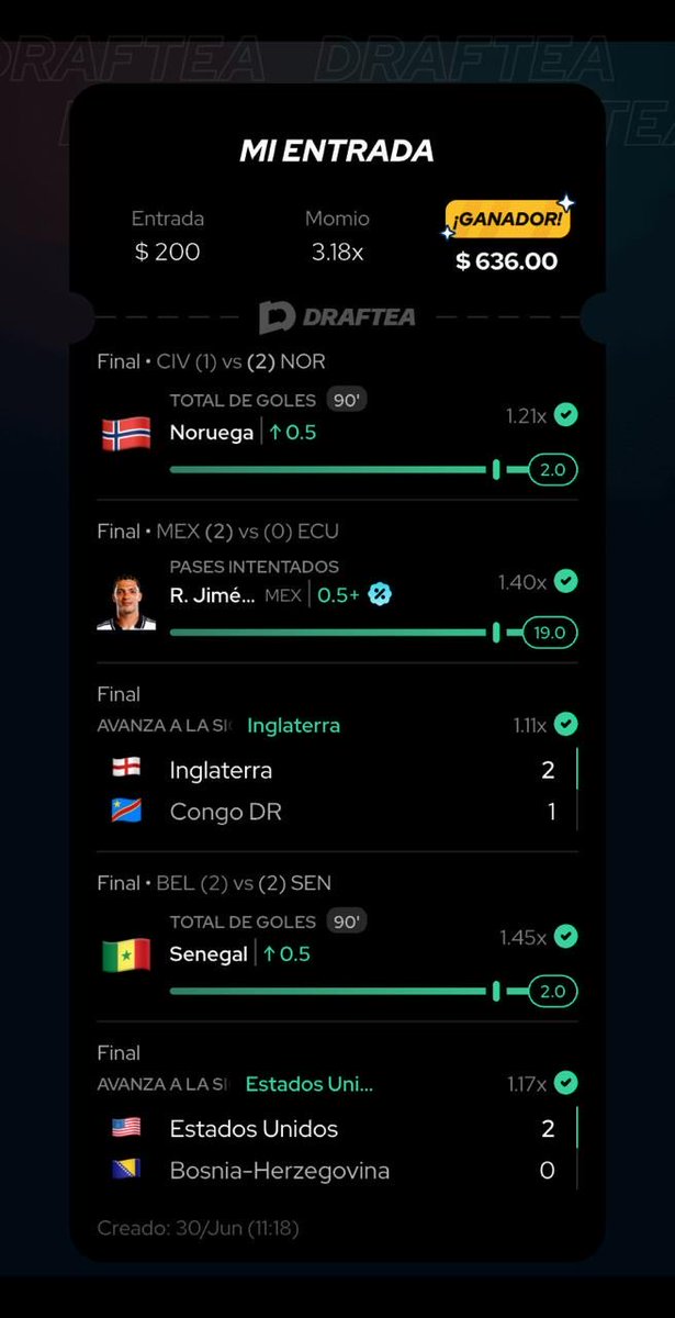 BatoBetsMX's tweet photo. 🤑6/6, Como de costumbre, tercer día consecutivo ganando TODO
✅Las dos FREE BETS
✅3 aseguradas en nuestro grupo
✅LOCK DE MLBA
Un total de 6/6 🤑🤑
❤️si quieres entrar al grupo

🏴󠁧󠁢󠁥󠁮󠁧󠁿INGLATERRA 2-1 RD CONGO🇨🇩 
🇧🇪BÉLGICA 3-2 SENEGAL🇸🇳 
🇺🇸ESTADOS UNIDOS 2-0🇧🇦

#PLAYDOIT #draftea #inglaterra #mlbpicks #mundialdefútbol2026