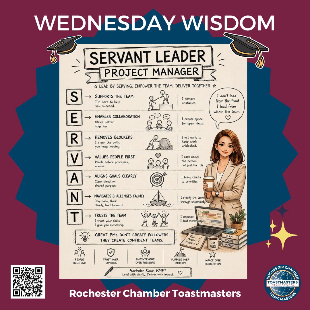 ChamberTmasters's tweet photo. Wisdom Wednesday - The best project managers are “Servant Leaders” #toastmasters #rochmn #publicspeaking #leadership #mentors rochester_mn #wisdomwednesday #toastmastersinternational #manager #servantleadership https://t.co/SnNp2xtcEx