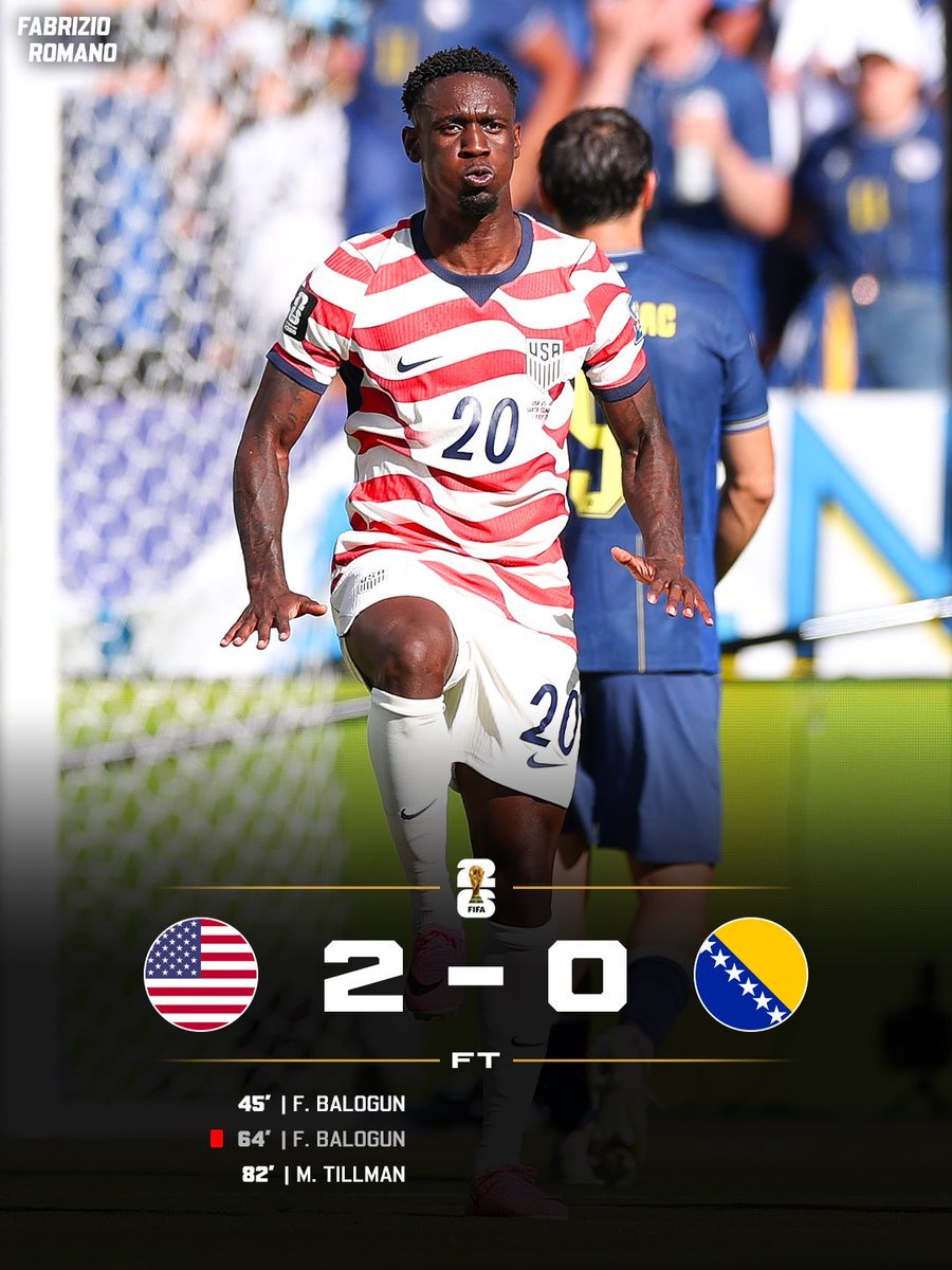 GameDayBulletin's tweet photo. 🇺🇸 USA march into the Round of 16 with a commanding 2-0 victory, delivering a composed performance to keep their World Cup dream alive. ⚽🔥
#USAvBIH #USMNT #FIFAWorldCup #RoundOf16 #WorldCup2026 #Football #USAWins https://t.co/c3gYyWDLCp