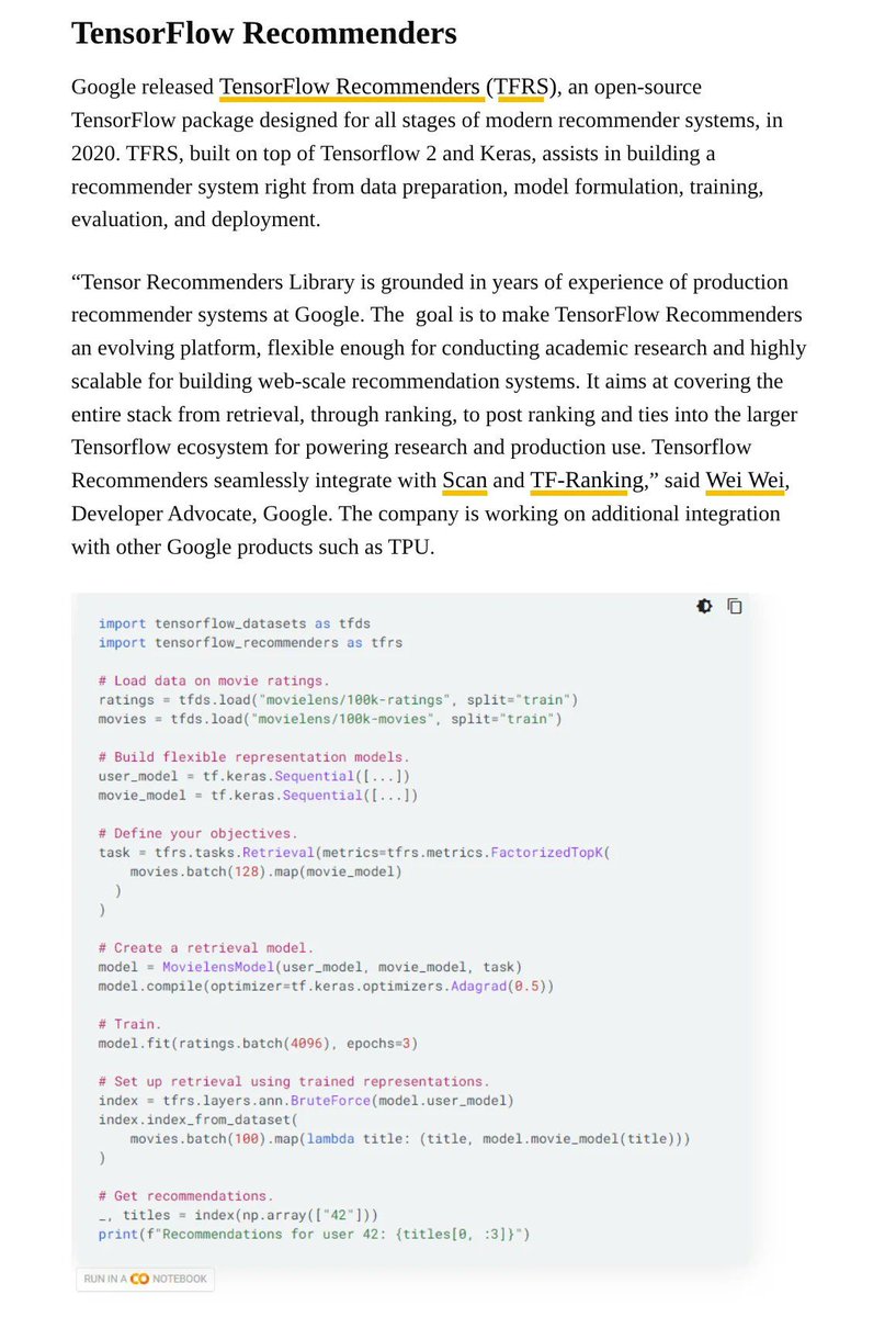 gp_pulipaka's tweet photo. TorchRec (Beta Release) for #RecSys. #BigData #Analytics #DataScience #AI #MachineLearning #IoT #IIoT #PyTorch #Python #RStats #TensorFlow #Java #JavaScript #ReactJS #CloudComputing #Serverless #DataScientist #Linux #Programming #Coding #100DaysofCode
https://t.co/6jcydUySS4 https://t.co/tXUF5SQPXZ