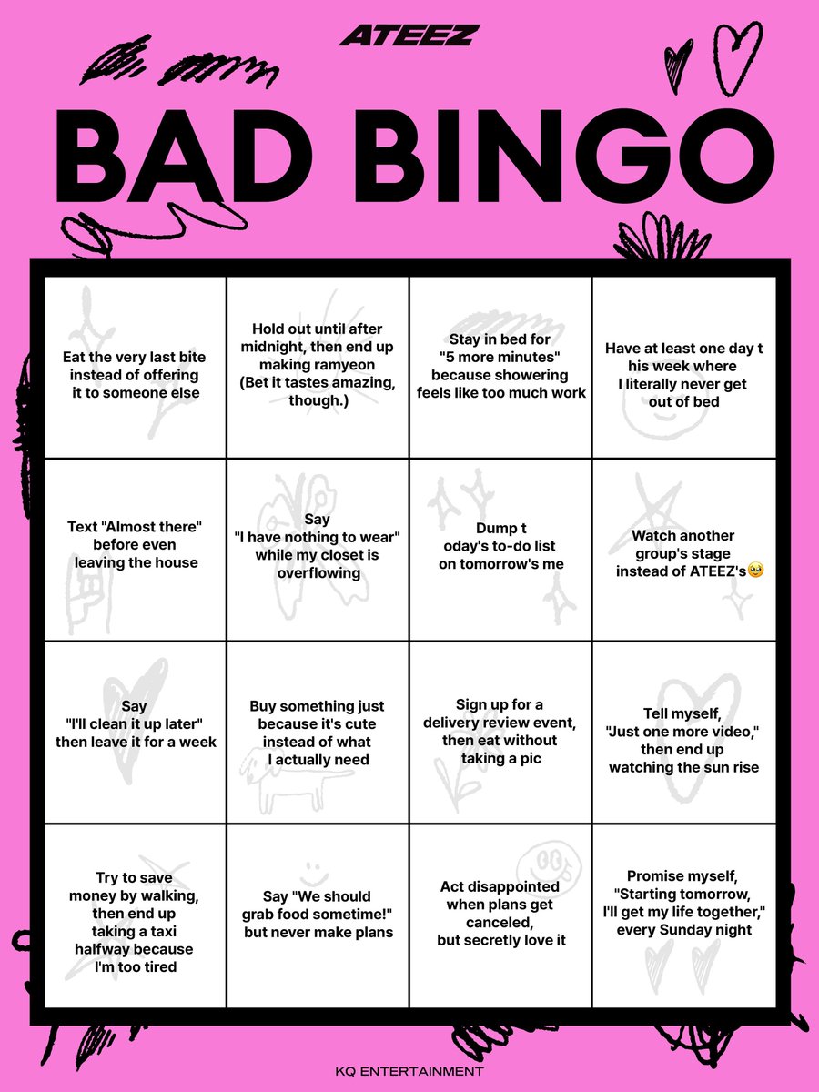ATINY_CHILE's tweet photo. 🎲 Ateez y su evento “BAD BINGO”

Elige a un miembro y completa tu cartón de bingo!
si coincide con el de los miembros, puedes ganar premios!🎁

🚨Vayan a participar en la app de TOKTOQ!!

Les dejamos la versión en español para las opciones, usen el cartón en ingles🗣

Rt!
++ https://t.co/cL5WMySTO2