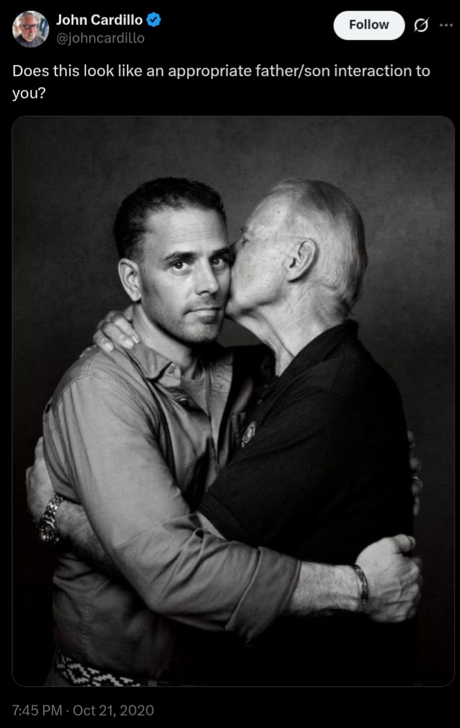 covie_93's tweet photo. MAGAts will question whether a father hugging and kissing his son is 'appropriate' but laugh and cheer when trump talks about having a threesome with his sons. https://t.co/ISFzl2Z0Ll