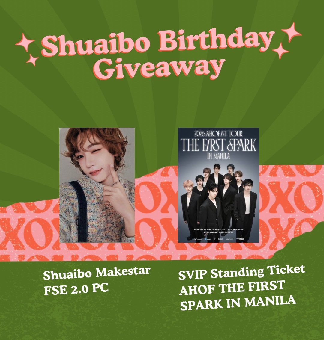 luxeriously's tweet photo. 🎉 SHUAIBO BIRTHDAY GIVEAWAY 🎉

To celebrate Shuaibo’s birthday, I’ll be giving away:

🧑‍🦱 1 Winner: Shuaibo Makestar FSE 2.0 “Kulot” PC 🎟️ 1 Winner: 1 SVIP Standing Ticket (A or C, July 25 or 26) for AHOF THE FIRST SPARK in Manila

How to get entries: ✨ RT, Like & quote/reply to AHOF Official’s birthday post for Shuaibo - 1 entry ✨ Greet Shuaibo on Weverse Post - 1 entry ✨ Greet Shuaibo on Weverse DM - 2 entries ✨ Greet Shuaibo via Weverse Fan Letter - 2 entries ✨ Post your Shuaibo fan art  - 2 entries ✨ Show your Shuaibo fan art portfolio + client name/s - 20 entries

✍🏼Comment below or DM me with proof of your entries. Weverse or X username must be shown. 
Deadline: July 6, 2026
Winners will be selected via Wheel of Names (or a similar randomizer). We reserve the right to invalidate entries (scalpers etc)

Good luck!  🥳