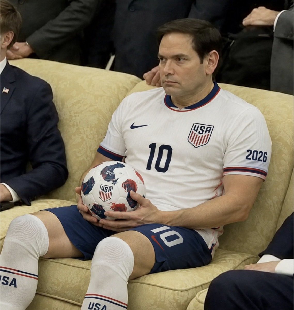 JoshuaBarzon's tweet photo. Marco Rubio finding out that he is replacing Balogun for Team USA for the rest of the match against Bosnia and Herzegovina and the paid off referees. https://t.co/G6LctYM3an