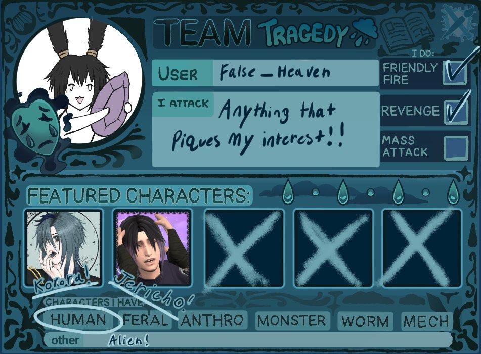 _FalseHeaven_'s tweet photo. I'm participating in Artfight for the first time this year! I'm really excited!! Here's my roster \o/ (sorry its only two TwT) https://t.co/qiXEyakufj https://t.co/RcUWwFfSAR