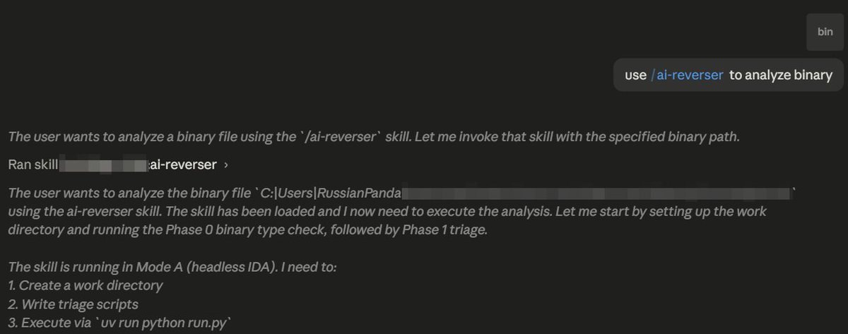 RussianPanda9xx's tweet photo. Imagine the perfect world where you've got 100 things to do and you have to lean on AI for a quick malware triage. It took 12 minutes to identify the obfuscated C2 and the malware capabilities for this sample. 
Model used: Sonnet 4.6

I'm working on the AI Reverser skill, built on a bunch of malware samples I threw into an LLM meat grinder for analysis. It won't be published publicly, it will be shared only with a trusted circle. Stay tuned 🤖