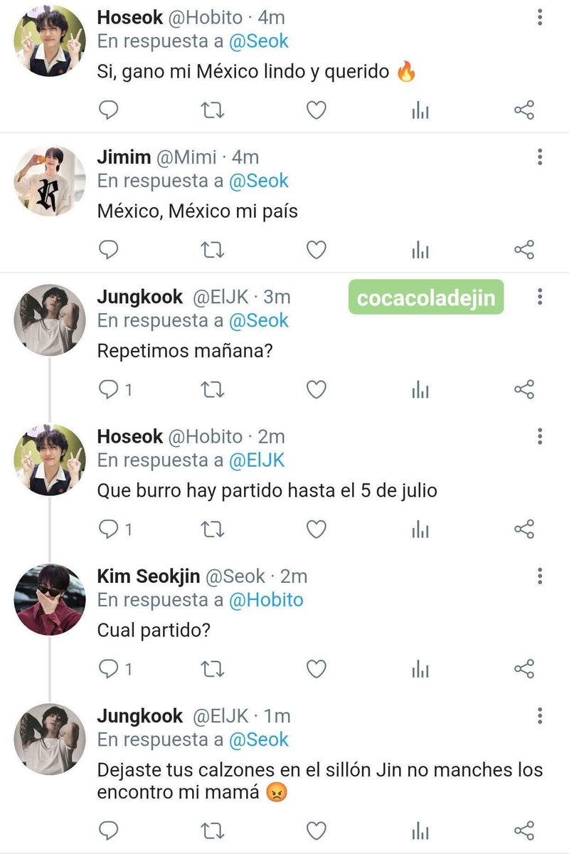 cocacoladejin's tweet photo. Que metida la de ayer México 2-0 Ecuador

#kookjin única parte https://t.co/j3G9TmOorf