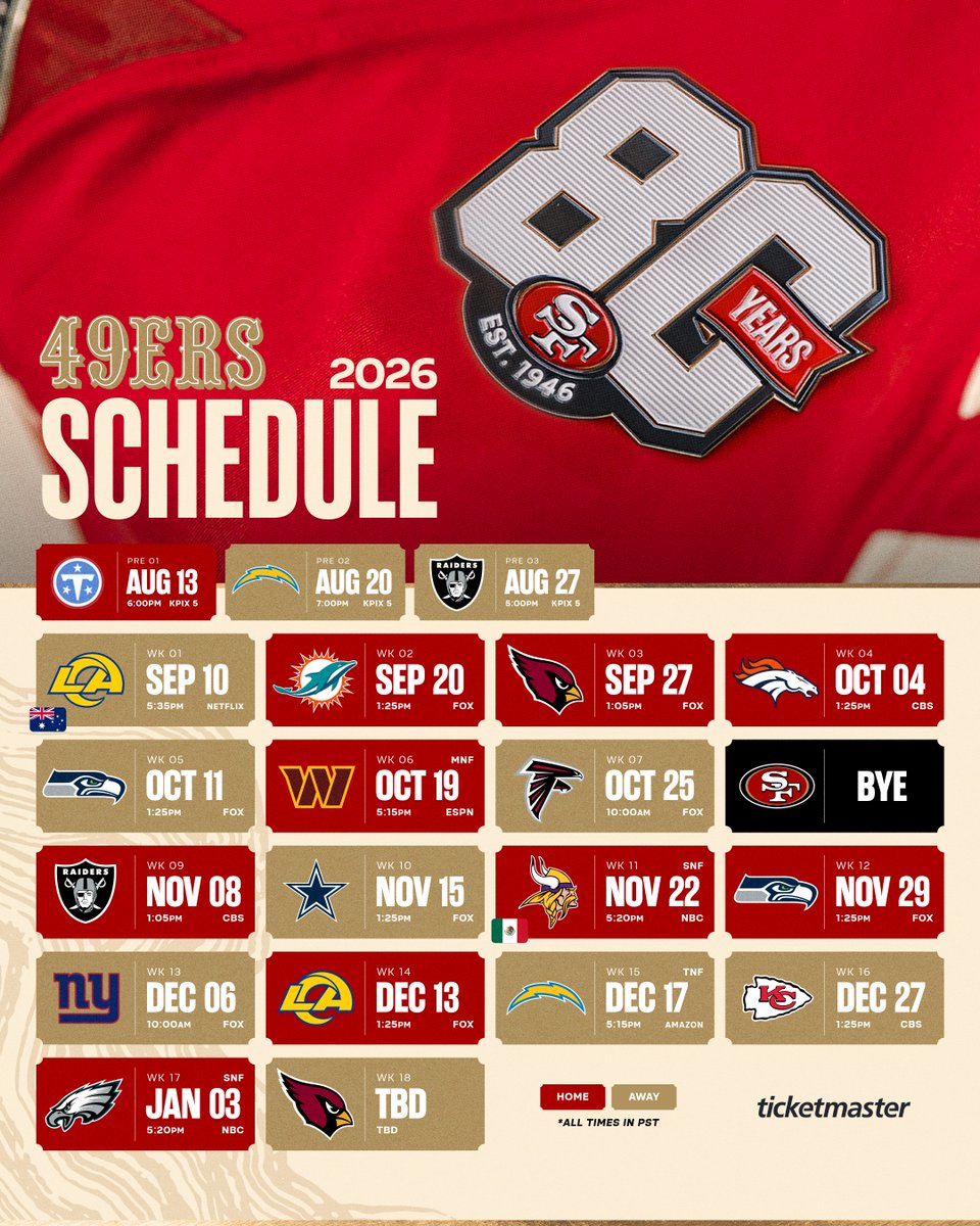 49ers's tweet photo. Time to schedule 📅 https://t.co/u8UuxQXuUO