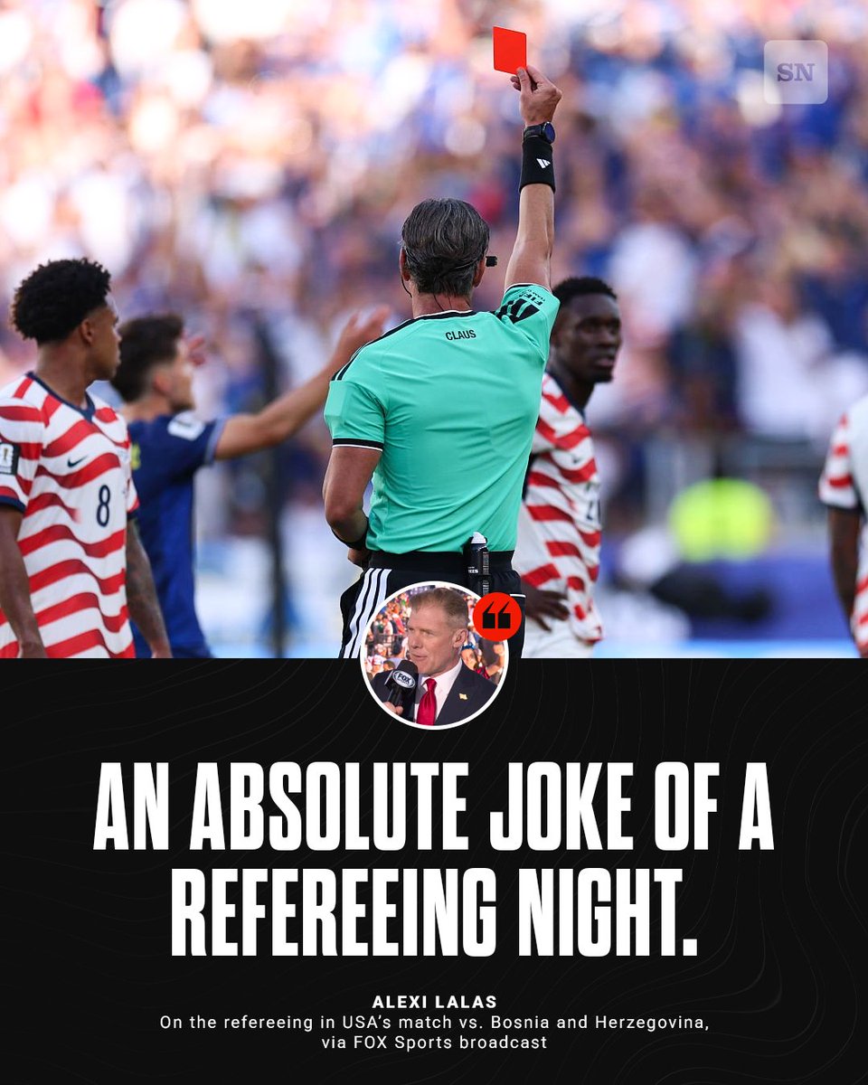 sportingnews's tweet photo. Soccer analyst Alexi Lalas was highly critical of the refereeing in USA's World Cup match vs. Bosnia and Herzegovina 🗣️ https://t.co/IXzwWdPAqt