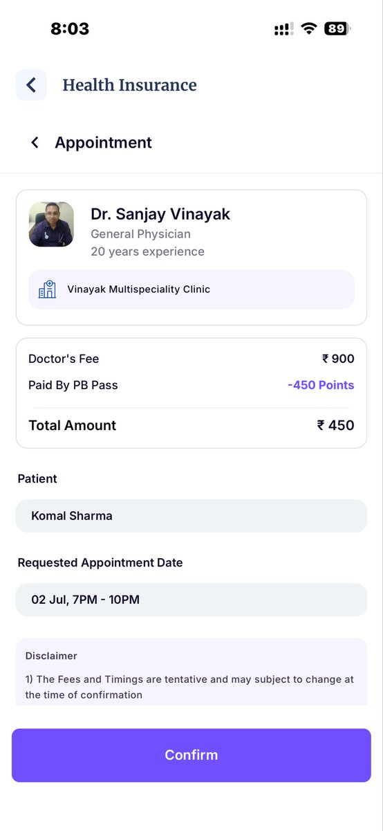 rkbhumca's tweet photo. @policybazaar @getvisitapp Not able to book doctor appointment. Current time is 8.05am 2nd july.

Can u please connect me? I need urgent doctor appointment today only. https://t.co/HPu8vDLxit