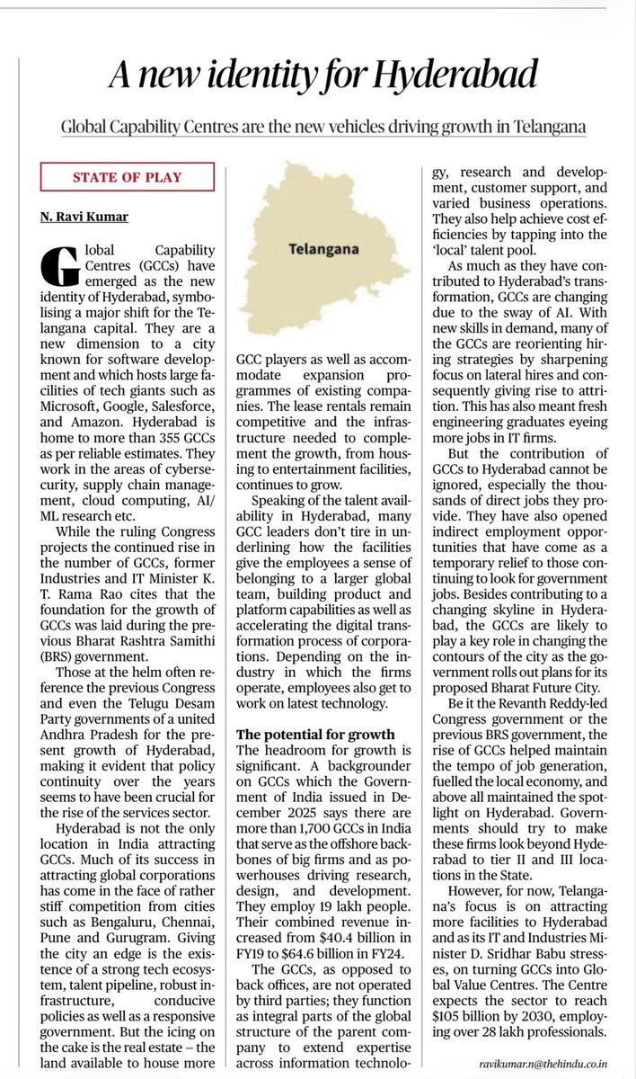 AnveshReddy_TG's tweet photo. Hyderabad 🏙️ — the Global Epicentre for Global Capability Centres (GCCs) https://t.co/MabIljgTXw