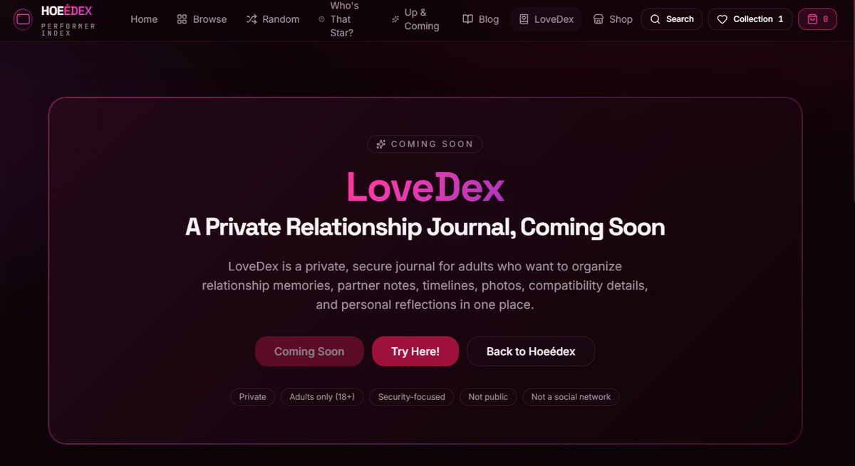 Hoeedex's tweet photo. Don’t be like @extraemilyy keeping lover stats in a random notes app 😭
LoveDex is coming soon — a private adult journal for memories, notes, timelines, photos, tags, and personal stats.

Locked. Organized. For you only.

Just don't use it while driving 😵

https://t.co/43ARcyGx7K

18+ #LoveDex #Hoeedex #AdultIndustry #onlyfanx