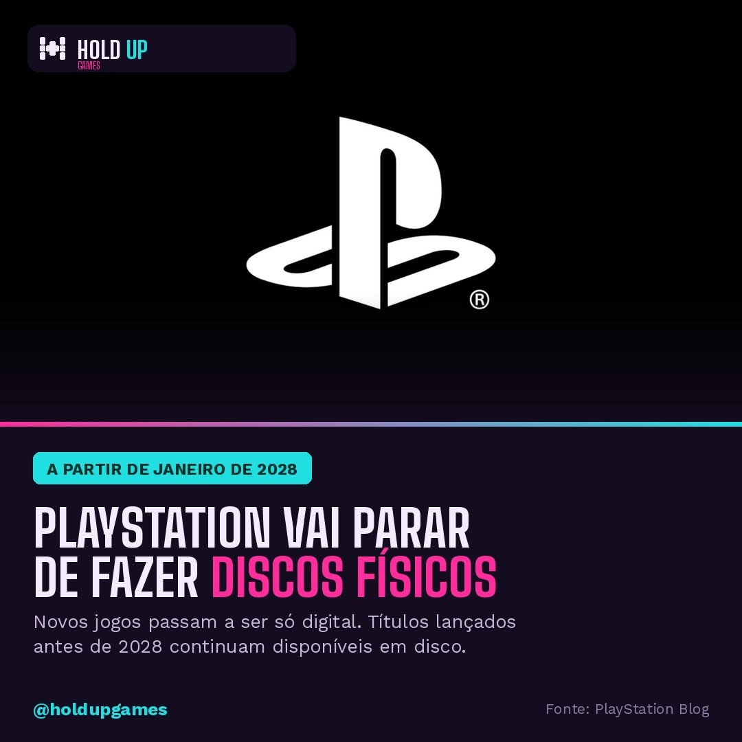 HOLD_UP_GAMES's tweet photo. A PlayStation confirmou: discos físicos para novos jogos acabam em janeiro de 2028. 💿☠️

Vem logo depois do GTA 6 revelar que não terá disco. O recado tá dado: o futuro é digital.
Você tá pronto pra se despedir das mídias físicas? 👇 https://t.co/6PML2O2o2Q