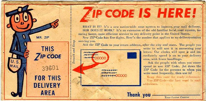 TammiMinoski's tweet photo. #OTD 1963: The @USPS
introduced the Zone Improvement Plan allowing mail sorting methods to become faster and eventually be automated. 📬https://t.co/XW4G0pl8GT #ZIPCode https://t.co/5GYOaWa7WO