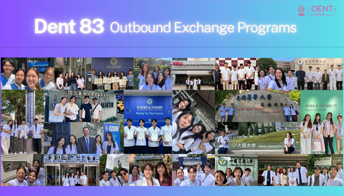 DentistryChula's tweet photo. 🦷🌏 Global Learning Beyond Borders
คณะทันตแพทยศาสตร์ จุฬาฯ เปิดโอกาสให้นิสิตทันตแพทย์ชั้นปีที่ 5 จำนวน 94 คน ร่วมโครงการแลกเปลี่ยนนิสิตต่างประเทศ ประจำปี 2568 ณ สถาบัน 24 แห่ง ในสหรัฐอเมริกา ยุโรป ออสเตรเลีย และเอเชีย

https://t.co/w7yqfU0sdP

#dentchula #SDG4 #globalpartnership https://t.co/pDNa69ANau