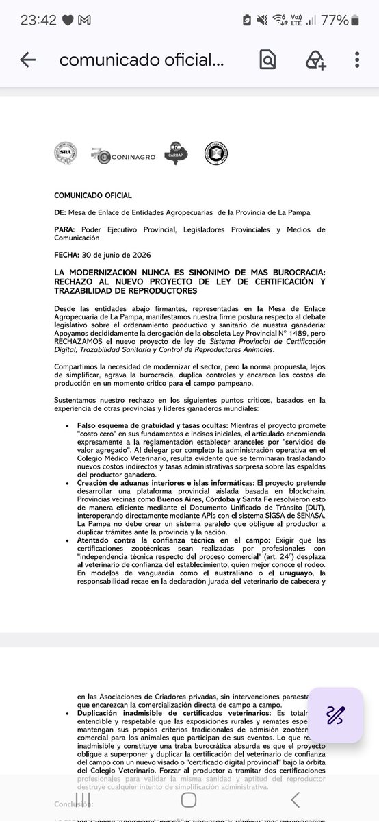 laromadelsur's tweet photo. La Pampa entra mañana en la anarquía kuka absoluta. Legisladores y el gobernador acordaron en total complicidad crear un SENASA paralelo, y además, una aduana paralela. Esto es algo terrible para la ganadería, especialmente en un momento q necesitamos producir al tope. https://t.co/KFTeGzcf49
