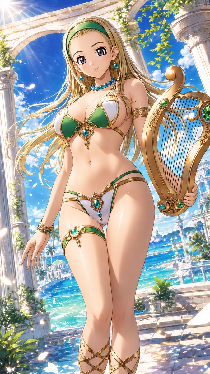 disya226's tweet photo. 【聖なる竪琴とエメラルドの浜辺】

セーニャ
「この音色が、夏の風に届きますように……♪」

やさしい竪琴の音が聞こえてきそうな一枚です🏖️🎶

#ドラクエ
#ドラクエ11
#DQ11
#セーニャ
#Senya
#DragonQuest
#DragonQuestXI
#AIイラスト
#AIart
#非公式イラスト https://t.co/xyrCRKY6AW