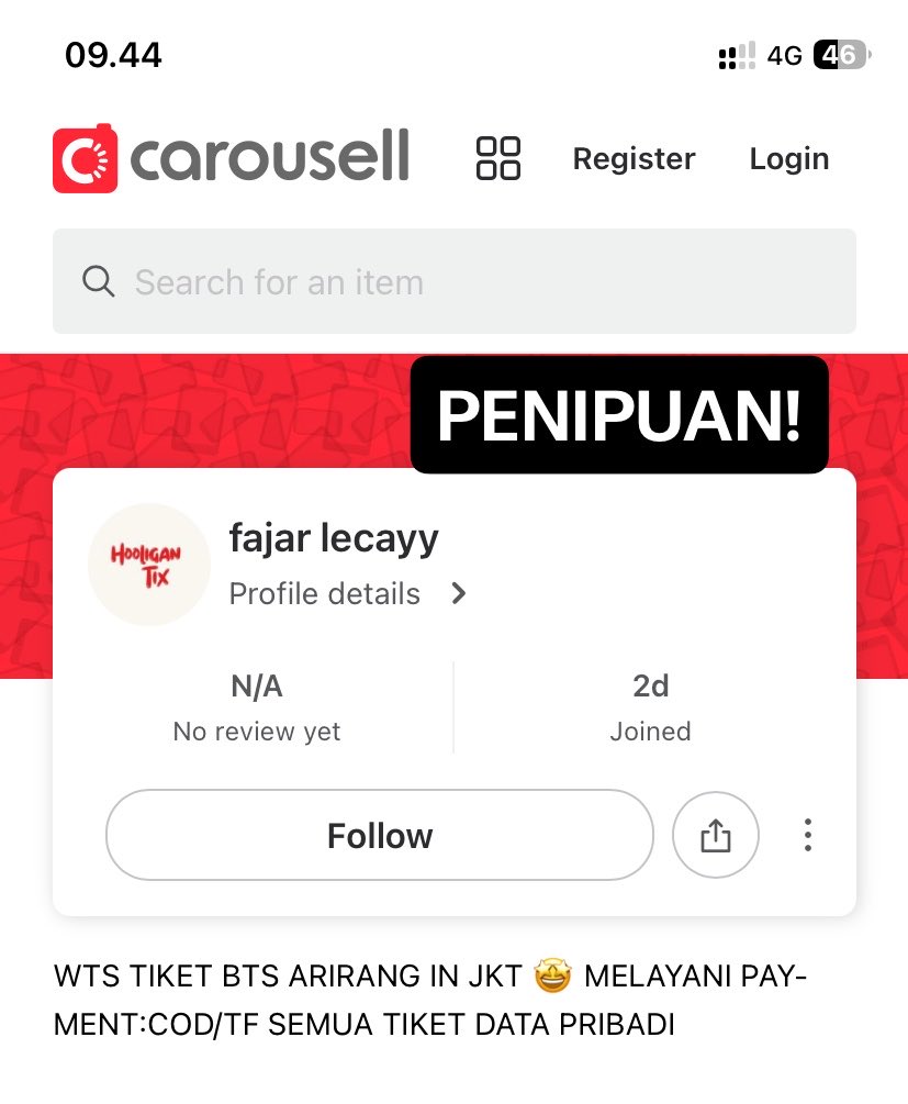 hooligantix_'s tweet photo. ⚠️ Hooligantix hanya memiliki 1 akun resmi, yaitu akun X ini. Tidak ada platform lain.

Hari ini kami mendapat informasi bahwa ada pihak yang mengatasnamakan Hooligantix dan menjual tiket ARIRANG melalui Carousell. ITU BUKAN KAMI.

HATIHATI PENIPUAN❗️❗️ https://t.co/sbuyQpVEGq