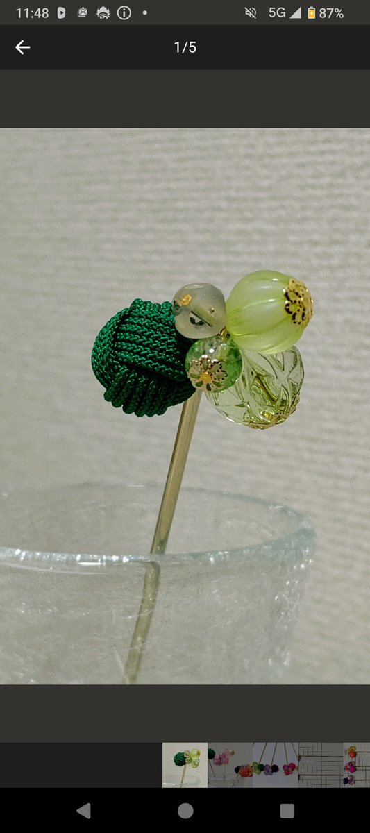 コロンと可愛い結び玉とビーズの飴玉みたいなかんざし🍬🍬 ピーチ