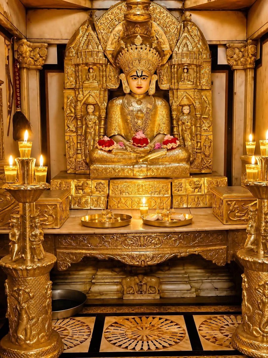 TanviSolanki_'s tweet photo. श्री शंखेश्वर तीर्थ यात्रा ⛰️  

  💫    उत्तर गुजरात में वढ़ियार नामक एक प्रदेश है। इसका मुख्य शहर राधनपुर है। राधनपुर में ‘शंखेश्वर’ नाम का एक गाँव है। प्राचीन लेखों में इसका उल्लेख ‘शंखरपुर’ नाम से मिलता है। लेकिन जब शंखेश्वर पार्श्वनाथ तीर्थ की महिमा फैलने लगी, तब इसका नाम ‘शंखेश्वर’ पड़ गया, ऐसा प्रतीत होता है। यह नाम इतना प्रभावशाली बन गया कि अनेक स्थानों पर शंखेश्वर पार्श्वनाथ के जिनालय स्थापित हो गए। शास्त्रीय नाम शंखपुर ह��ने के कारण आधुनिक रचनाओं में भी इस नाम का उल्लेख देखने को मिलता है।
In the ancient Jain Scriptures: 
        जैन ग्रंथों के अनुसार, अत्यंत प्राचीन काल में आषाढ़ी नामक एक श्रावक ने चारूप, स्तंभपुर और इस शंखेश्वर में स्थित प्रतिमाओं का निर्माण करवाया था। जरासंध और श्रीकृष्ण के बीच युद्ध के समय, जरासंध ने श्रीकृष्ण की सेना पर जरा डाली थी। तब श्री अरिष्टनेमि भगवान ने शंखेश्वर पार्श्वनाथ भगवान का स्नात्र
 जल सेना पर छ��ड़का, जिससे तुरंत वह उपद्रव शांत हो गया। ऐसे अनेक चमत्कारों की कथाएँ ग्रंथों में और लोककथाओं में आज भी प्रचलित हैं। कुल मिलाकर इस प्रतिमा की महिमा अद्भुत है।
The Iconic History ⚡ 
           शंखेश्वर तीर्थ का ऐतिहासिक काल महामंत्री सज्जनशाह द्वारा विक्रम संवत 1155 में शंखेश्वर में मंदिर निर्माण से प्रारंभ होता है। किंतु जैन प्रबंध ग्रंथों के उल्लेख से ज्ञात होता है कि यह गाँव प्राचीन काल से ही अस्तित्व में था और अत्यंत समृद्ध था। वनराज चावड़ा का लूटमार भरा जीवन पंचासरा और शंखेश्वर के आसपास के क्षेत्र में आरंभ हुआ था, इससे भी यह अनुमान होता है कि यह गाँव उससे पहले का है। इस गाँव के नाम पर ही ‘शंखेश्वर गच्छ’ की स्थापना हुई।

Jain Population: 
           सन�� 1941 की जनगणना के अनुसार, इस गाँव में कुल 380 घर और 1250 की आबादी थी। वर्तमान में यहाँ वीशाश्रीमाली श्रावक वाणिया के 7 घर हैं, जिनमें 13 लोग रहते हैं। इतनी कम आबादी के बावजूद गाँव की रौनक अच्छी है। धर्मशाला में यात्रियों की आवाजाही, कारखाना पेढ़ी और भव्य जिनालय के कारण यह छोटा सा नगर भी सुंदर और आकर्ष��� प्रतीत होता है।

     शंखेश्वर गाँव के मध्य भाग में श्री शंखेश्वर पार्श्वनाथ भगवान के पश्चिमाभिमुख पुराने मंदिर का एक खंडहर खड़ा है। और गाँव के पश्चिमी प्रवेश द्वार पर पूर्वाभिमुख श्री शंखेश्वर पार्श्वनाथ का नया जिनालय देव-विमान की भाँति शोभायमान है।