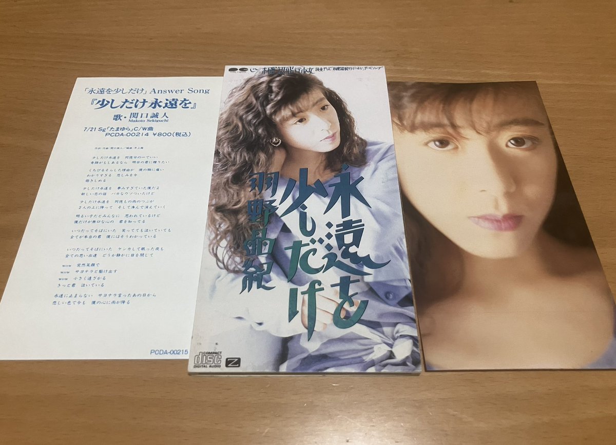 羽野晶紀のシングル「永遠を少しだけ」。 関口誠人の「少しだけ永遠を 