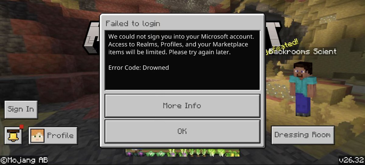 NickBekker2019's tweet photo. @MojangSupport hi so my friend went to play his worlds and this came up when I try to sign in to go on to it https://t.co/e6GjcpU78t