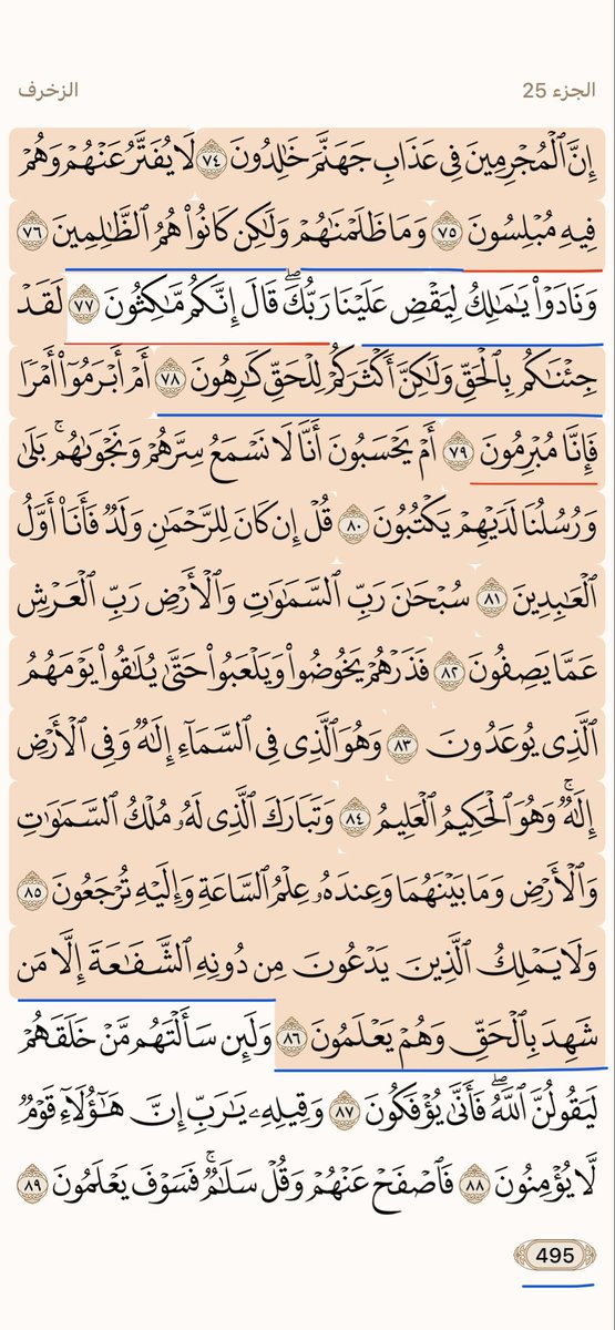 Mjdii77's tweet photo. قال تعالى:
﴿وَلا يَملِكُ الَّذينَ يَدعونَ مِن دونِهِ الشَّفاعَةَ  
 إِلّا مَن شَهِدَ بِالحَقِّ وَهُم يَعلَمونَ﴾ [الزخرف: 86]

ربع الحزب 50  الجزء 25  الصفحة 495 https://t.co/sGGu7SfwXK