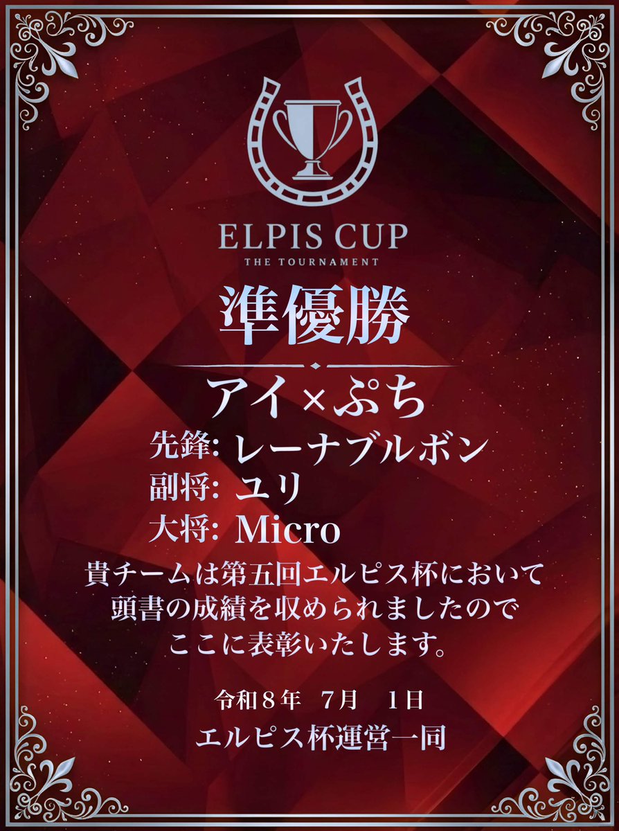 to_ride_on's tweet photo. 第五回エルピス杯結果発表‼️

192名64チームの激戦を制したチームは…

1st🥇「さよまち熱血部」

2nd🥈「アイ×ぷち」

3rd🥉「V鯖ラーメン部」

4th🏅「ユニちゃんお守り隊」

おめでとうございます🎊🎉

この度も沢山のご参加、ありがとうございました🙏 https://t.co/dFgdxZDzNh