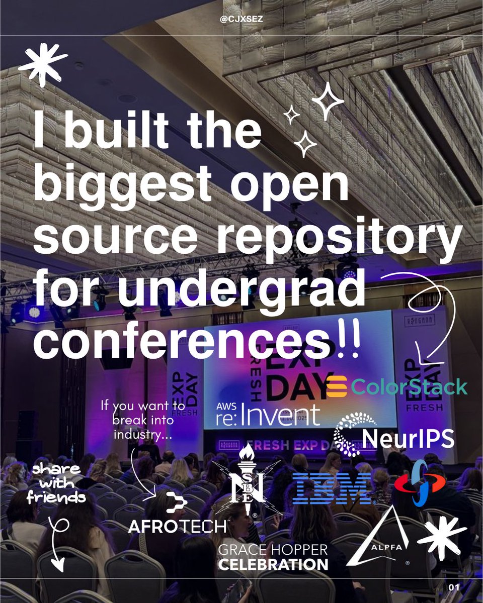 cjxsez's tweet photo. I built the biggest open source repository for undergrad conferences:
🔗: https://t.co/Jkxof4kLql
#conférence #conferences #university #conferencias #firstgen https://t.co/wogRG0365w