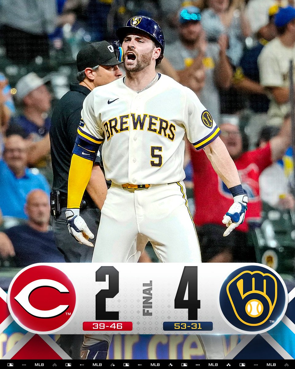 MLB's tweet photo. Garrett Mitchell goes 4-for-4 in a @Brewers win! https://t.co/HM3EcynleS