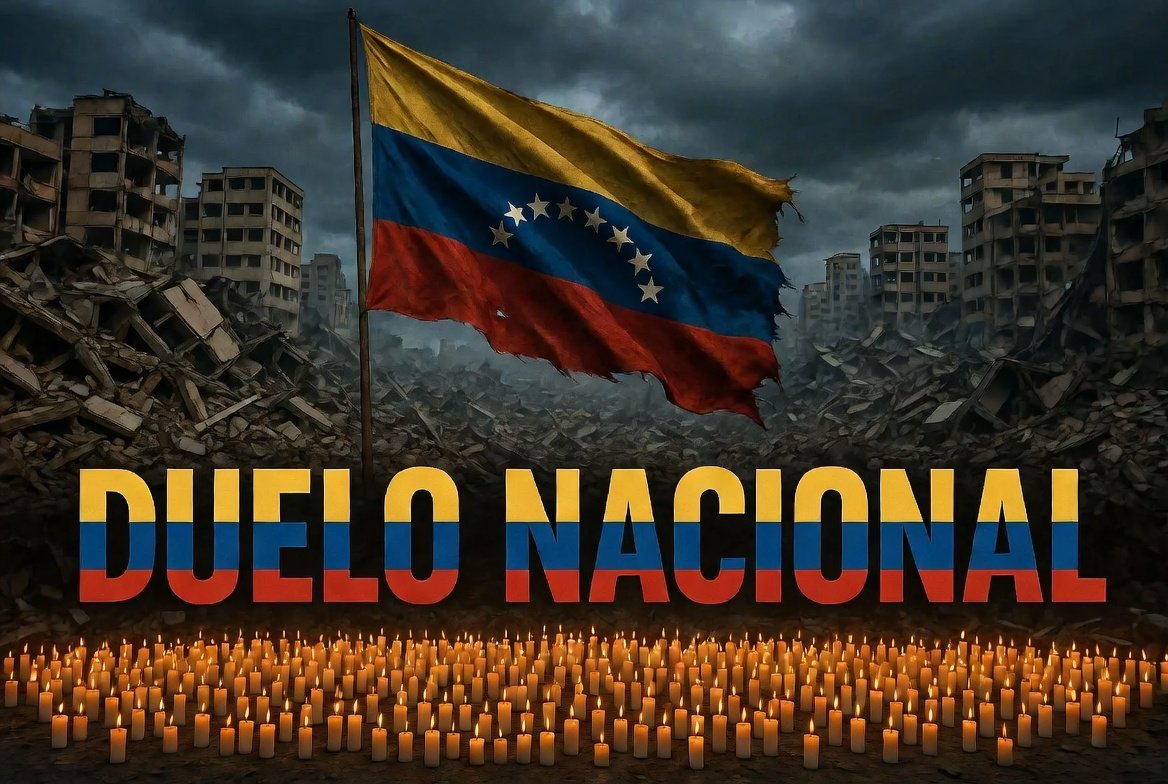 Reinaldo_Rivas_'s tweet photo. “ DUELO NACIONAL”

La presidenta encargada, Delcy Rodríguez, decretó Duelo Nacional por siete (7) días en memoria de las víctimas y afectados por los devastadores terremotos registrados en el país.

La medida entra en vigencia desde 1 de julio. https://t.co/tu5tu3Eha9