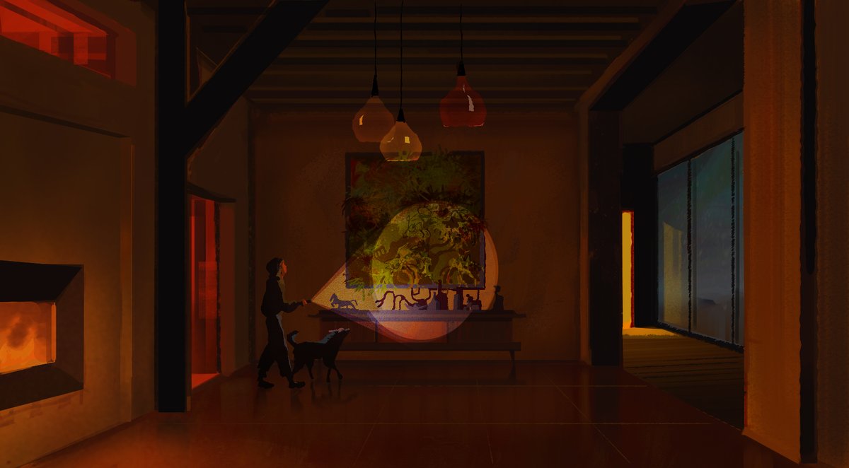 c_jia_c's tweet photo. some concept art from years ago when the inkling of this game idea was in the works... the flashlight mechanic was a core feature since then and it's nice to see that idea stayed https://t.co/bKV9ANhHhP