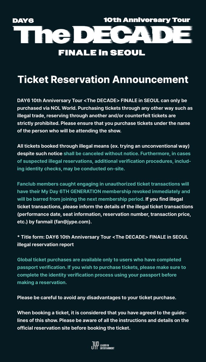 day6official's tweet photo. DAY6 10th Anniversary Tour <The DECADE> FINALE in SEOUL

오늘(7/2) 저녁 8시, 추가 좌석 티켓 오픈!
Tonight(7/2) 8PM (KST), Additional Seating Ticket Open!

- NOL 티켓 : https://t.co/zByQMic6Hn
- NOL World : https://t.co/E9LT2NjYqL

예매 페이지 안내사항을 꼭 확인 후, 예매 진행을 부탁드립니다.
Please be aware of all the instructions on the official reservation site before booking.

#DAY6 #데이식스
#DAY6_10th_Anniversary_Tour
#The_DECADE