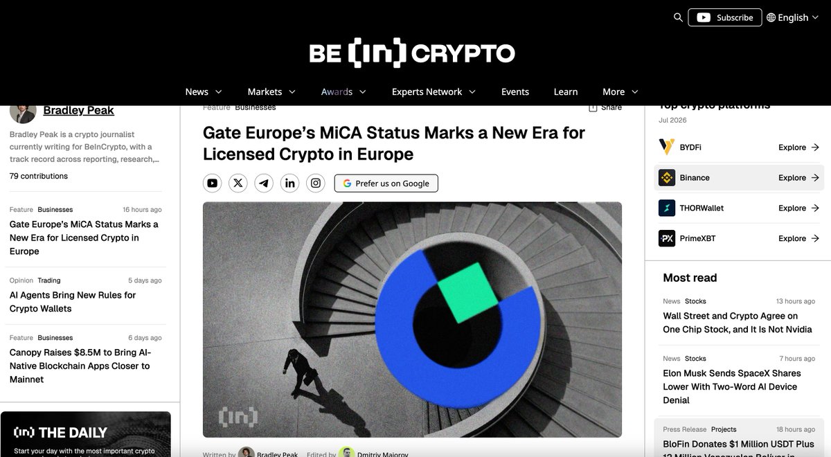 Gate_MissDCA's tweet photo. Another milestone for Gate. Proud to see Gate recognized among the best MiCA-licensed crypto platforms in Europe.
#Mica #Europe #Crypto #Gate https://t.co/H6DzRMXMPL