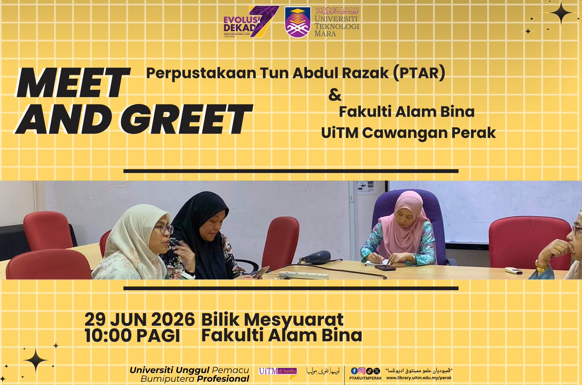 LibUiTMPerak's tweet photo. "MEET AND GREET" ANTARA PERPUSTAKAAN TUN ABDUL RAZAK (PTAR) DAN FAKULTI ALAM BINA, UiTM CAWANGAN PERAK

Laporan penuh : https://t.co/ihoZPfIzFM https://t.co/4wJ8ovgYa1