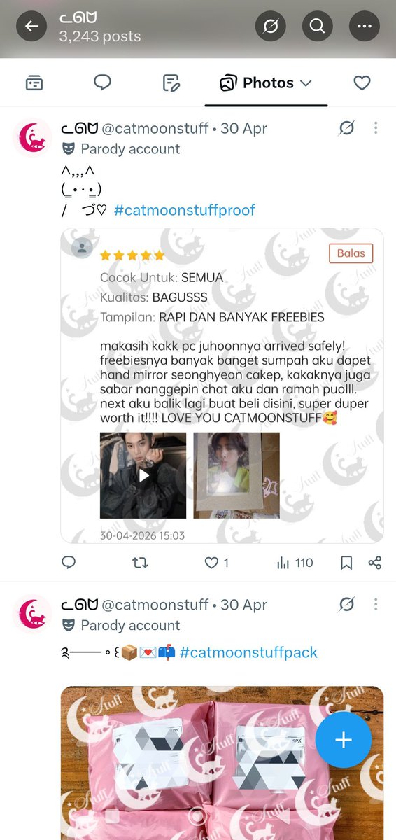catmoonstuff's tweet photo. 📢 hastag pack dan proof milik catmoonstuff terhide di sb X. jadi bagi customer yang ingin cross check catmoonstuff bisa melalui profile X > media > photos ataupun melalui rating profil shopee kita ya. terima kasih 💌 https://t.co/lm5yTEKCTB