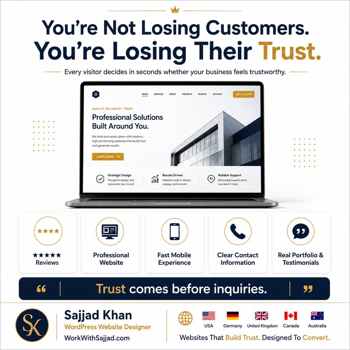 workwithsajjad's tweet photo. People don't buy because you have a website.

They buy because they trust what they see.

Trust comes first. Inquiries follow.

🌐 https://t.co/hYS1RxzNG3

#SmallBusiness #BusinessGrowth #WordPress #WebDesign https://t.co/AxRbbGnUk2