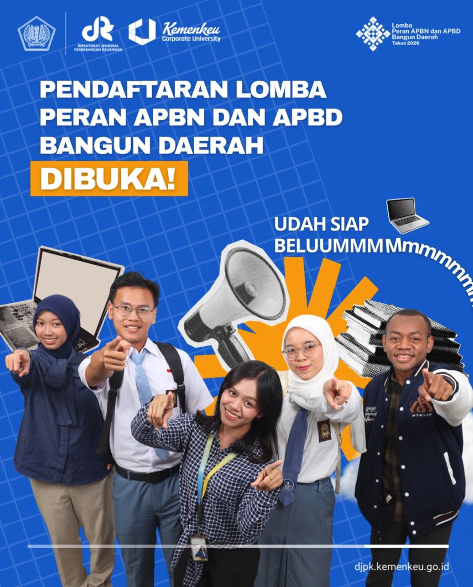 DitjenPK's tweet photo. Lomba Peran APBN dan APBD Bangun Daerah hadir kembali tahun ini! 🥳
Buat kamu pelajar SMA/MA/SMK/Sederajat maupun mahasiswa yang senang menganalisis data, ayo siapkan timmu untuk mengikuti kompetisi ini.
Yuk, simak informasi berikut!

#UangKita #lombaperanapbndanapbdbangundaerah https://t.co/Ze3cqifyKO