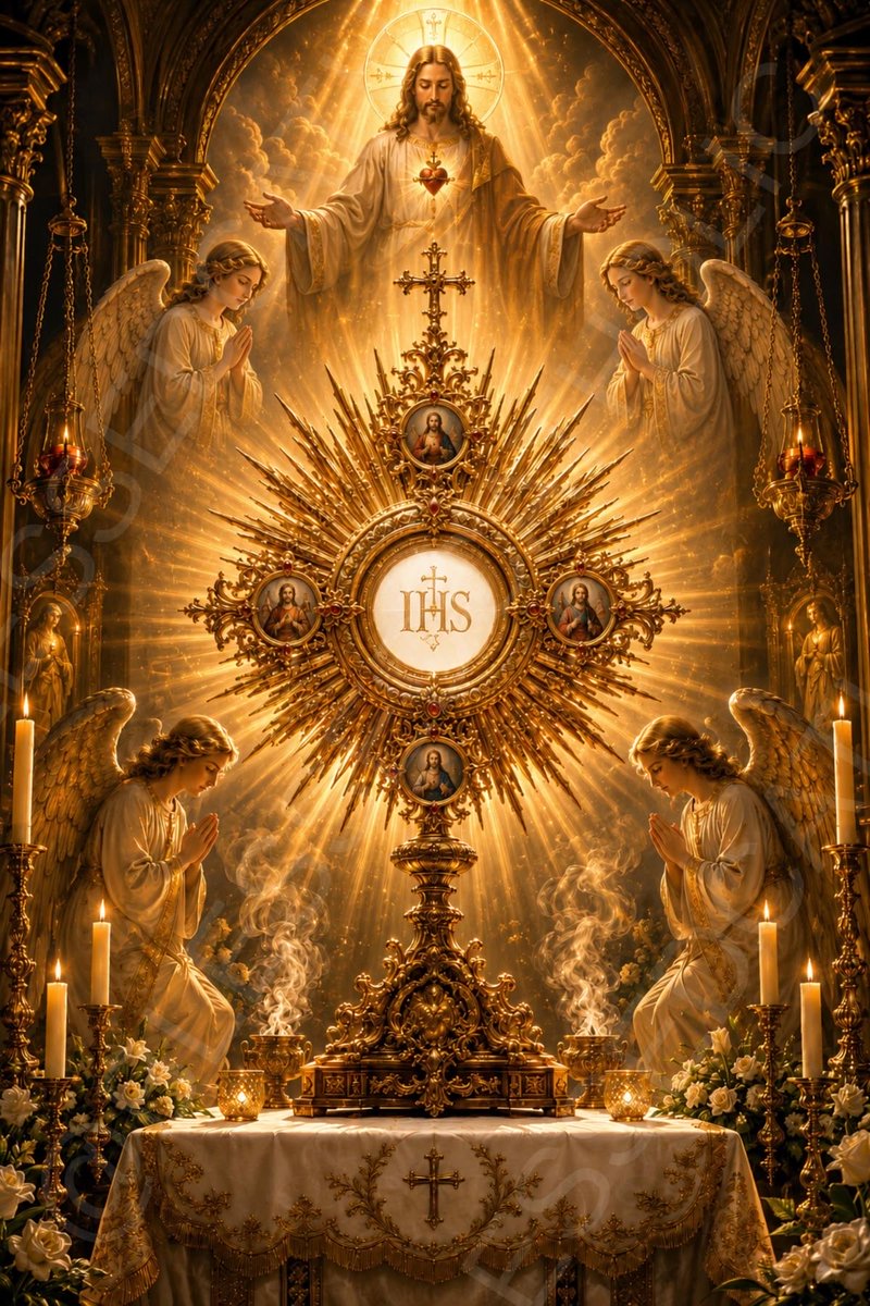 _GabyRubio's tweet photo. ¡Señor, ayúdame a esparcir Tú 
      ———***fragancia! ***——-

            SEÑOR MÍO Y DIOS MÍO,
********✨✝️❤️‍🔥👑🕯️✨************

Creo firmemente que estás presente en el Santisimo Sacramento del Altar. Te adoro profundamente desde el abismo de mi pequeñez y te agradezco el inmenso amor que me tienes al quedarte con nosotros hasta el fin de los tiempos.

Señor Jesús, en este momento de oración, te entrego mi vida, mis alegrías, mis dolores y todas mis preocupaciones. Sé que eres el Pan de Vida que alimenta y sana las heridas de mi alma.  

Te pido perdón por todas las veces que te he fallado y por las indiferencias con las que, a veces, el mundo te trata. Purifica mi corazón para que pueda amarte más y enséñame a escucharte en el silencio de este sagrario.

Quédate conmigo, Señor, porque sin Ti nada soy. Que tu gracia me fortalezca, que tu paz inunde mi mente y que tu amor guie cada uno
de mis pasos.

                               ✨❤️‍🔥✝️Amén🙏🙏

#BanqueteDelSeñor 
#FraccionDelPan 
#JuevesDeAdoracion 
#PresenciaVivaYReal