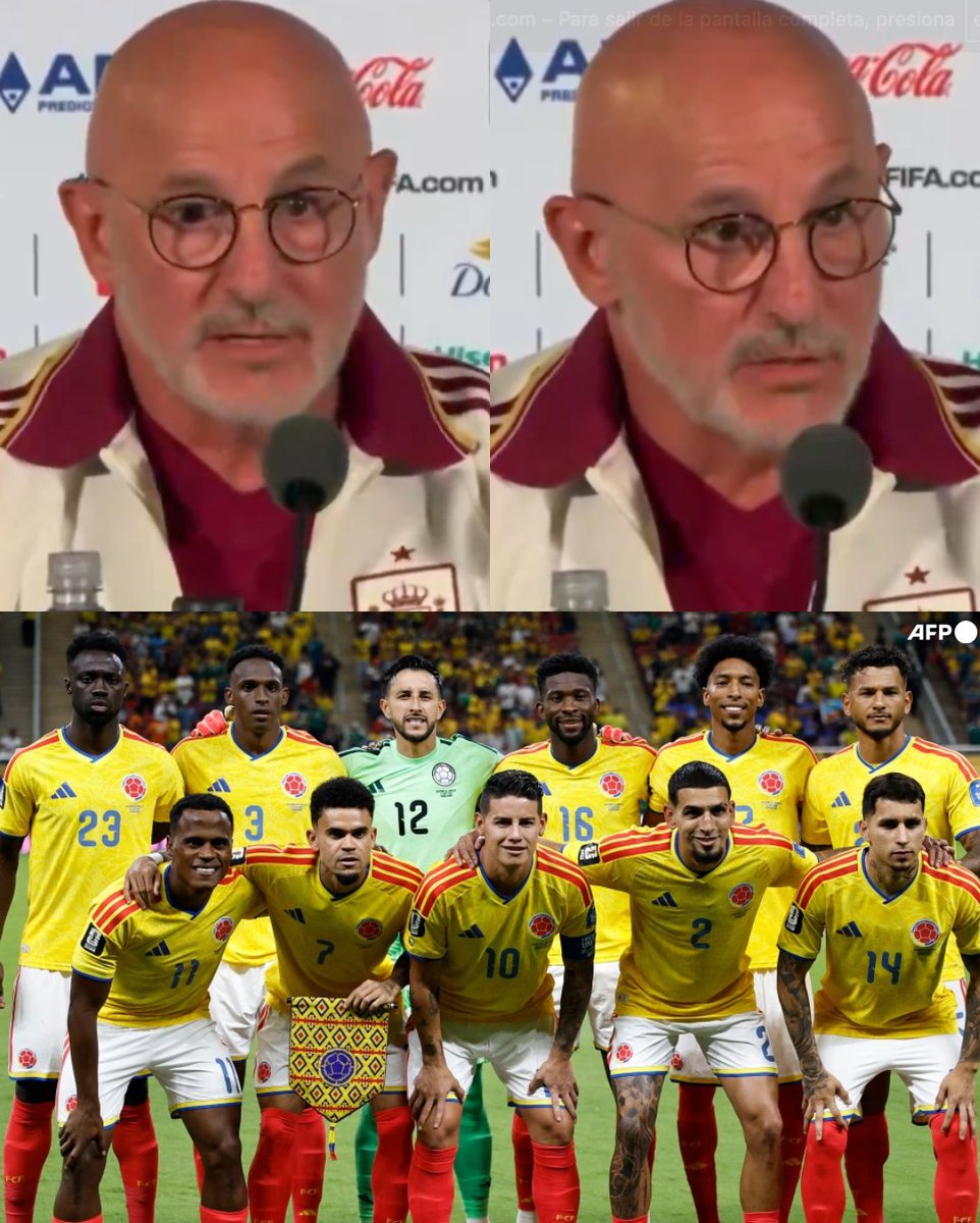 InvictosSomos's tweet photo. — LUIS DE LA FUENTE: "Nosotros una de las derrotas que sufrimos fue contra Colombia. La verdad es que Colombia, si no la había metido entre las candidatas, pues la meto ahora. Porque creo que tiene un nivel altísimo, unos futbolistas fantásticos; muy fuertes, muy rápidos y con una capacidad futbolística y técnica muy alta. Ademas, ve la delantera que tiene. Es una grandísima selección".

Sí, el DT de la Selección de España no titubeó ni un poco al colocar a la Selección de Colombia como una de las candidatas a ganar la Copa del Mundo. Después de ver cómo han competido frente a potencias y planteles tremendos en los últimos años, el míster campeón de Europa tiene clarísimo que Colombia puede ganarle a cualquiera. 

CUIDADO CON COLOMBIA, SEÑORAS Y SEÑORES.