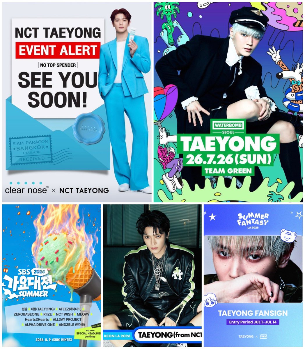 ty_cherie's tweet photo. #TAEYONG SCHEDULE 2026

JULY
🗓️(3) Makestar Fansign & Photo Event Kuala Lumpur 
🗓️(4) CLEAR NOSE Event Thailand 
🗓️(5) TAEYONG x Shopee Cafe and Fansign Event Bangkok 
🗓️(11) FANSIGN & PHOTO EVENT in Hangzhou 
🗓️(12) FANSIGN & PHOTO EVENT in Guangzhou🆕️
🗓️(18)FANSIGN & PHOTO EVENT in Taipei
🗓️(26) Waterbomb Seoul 2026 

AUGUST
🗓️(9) 2026 SBS Gayo Daejeon Summer
🗓️(14-15) KCON LA 2026
🗓️(16) KPOP NARA SUMMER FANTASY LA Fansign Event 🆕

And still counting….
