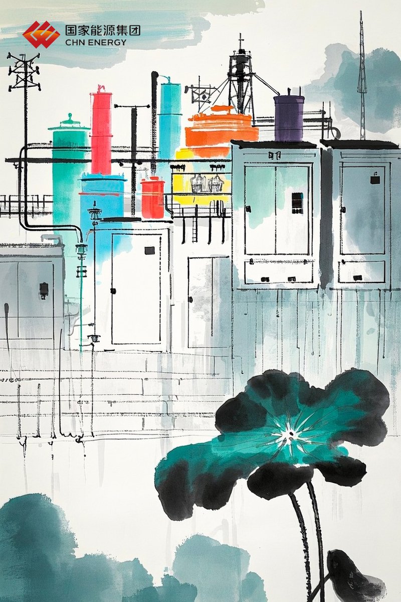 energy_chn's tweet photo. Today is Minor Heat, the 11th Chinese solar term marking peak summer! 🌞🌸 Exploring a unique aesthetic concept that blends gentle ink-wash lotuses with rugged mining machinery. 🎨✨ A creative clash of nature &amp; industry! #24SolarTerms #CreativeDesign (Image by WUHAI ENERGY) https://t.co/YD3bnok0pB