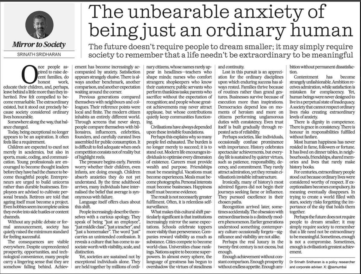 thinkatom24's tweet photo. Th unbearable anxiety of being an ordinary #human amidst our daily struggle for relevance
A reminder of
1) The value of #ordinary lives
2) Redefining #success
3) The meaning of #enough
4) #Honour in responsibilities fulfilled without fanfare
https://t.co/lCBJgJZRHe https://t.co/XUVOIZeNY3