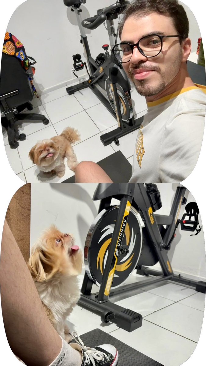 NonSenseEdai's tweet photo. Essas fotos do SKY me acompanhando no alongamento pré cardio são lindas demais pra ficarem só no instants ❤️ #pet #dog https://t.co/SrdGDDOhhD