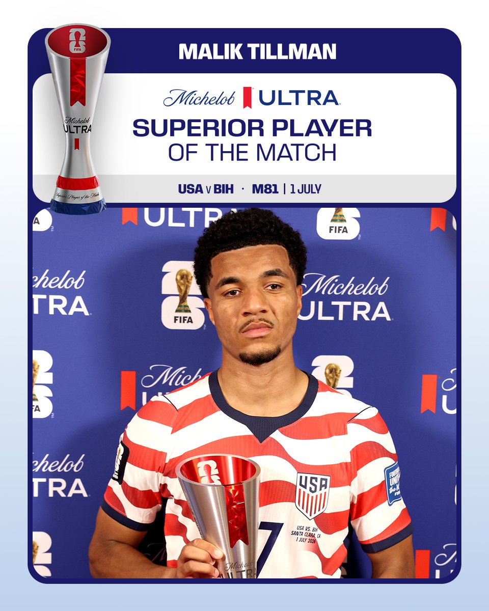 FIFAWorldCup's tweet photo. Chosen by the fans: Malik Tillman, your @MichelobUltra Superior Player of the Match. 🌟

 #FIFAWorldCup #SuperiorPOTM https://t.co/CPMKTZG6hV