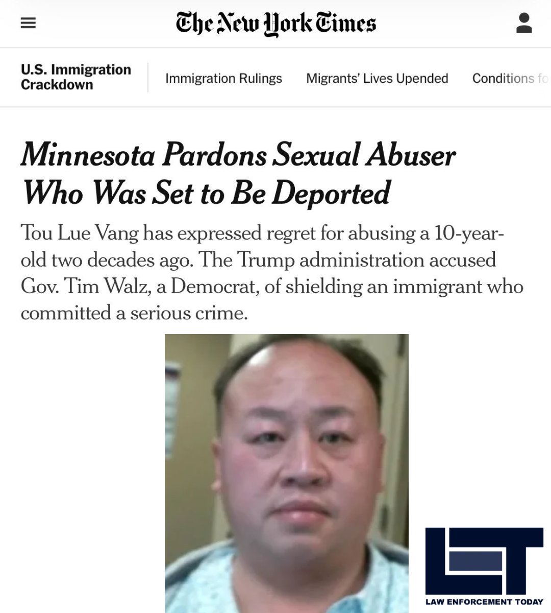 bluelivesmtr's tweet photo. 🚨 This is beyond insane.

Minnesota Gov. Tim Walz and the state Board of Pardons just pardoned a man convicted of repeatedly r*ping a 10-year-old girl — explicitly to help shield him from deportation.

The offender, a Laotian national, was facing removal after his conviction. Now that record is wiped.

What the actual hell is going on in Minnesota? This isn’t compassion — it’s putting politics over protecting kids.

Make sure EVERYONE sees this!!
