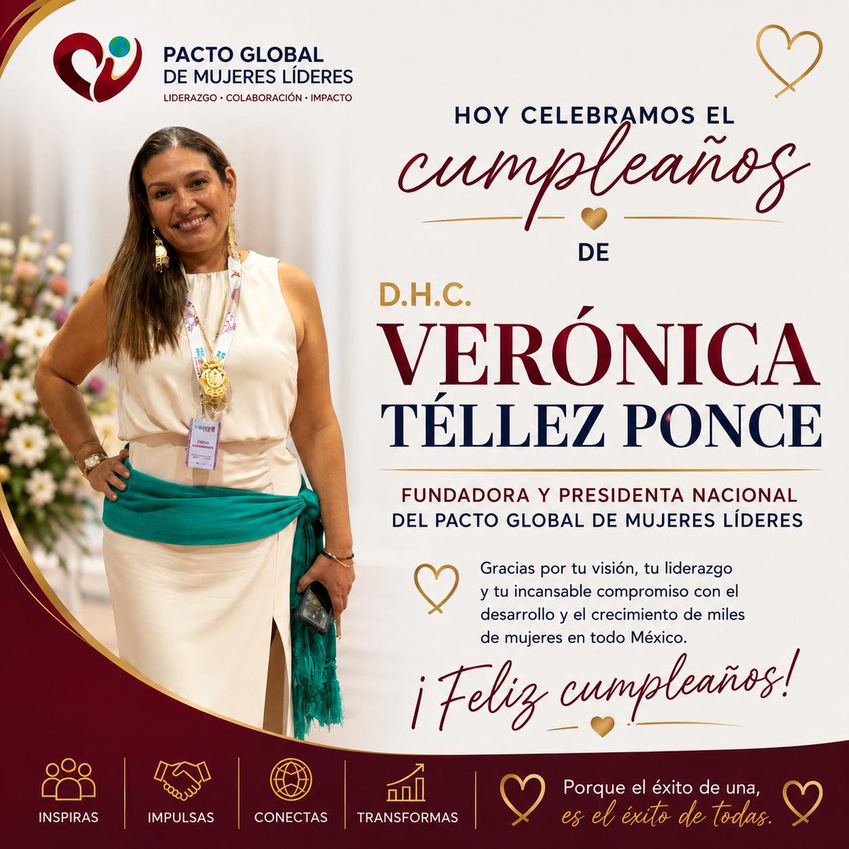 PactoMujerLider's tweet photo. 🎉 Hoy celebramos el cumpleaños de nuestra fundadora y Presidenta Nacional, D.H.C. Verónica Téllez Ponce.

Gracias por inspirar con tu liderazgo y compromiso.

¡Feliz cumpleaños! ❤️

#PactoGlobalDeMujeresLíderes #FelizCumpleaños https://t.co/HwFh0Q9Tbt