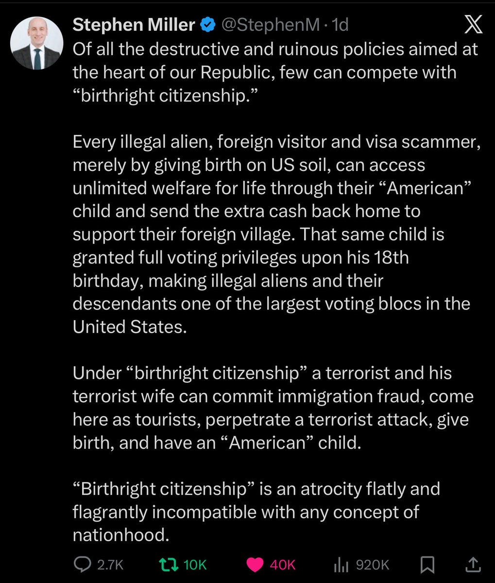 LionHearted76's tweet photo. It absolutely devalues citizenship. It is a destructive policy that is a scam — entire industries are built around defrauding the United States.

Most countries in the world—roughly 160 out of 195 sovereign states—do NOT offer unconditional birthright citizenship, also known as “jus soli.”

This means they do not automatically grant citizenship solely based on being born on their soil, regardless of the parents' status. 

Instead, the majority rely primarily on “jus sanguinis”(citizenship by descent/blood from parents). Some have restricted forms of “jus soli” (e.g., requiring at least one parent to be a legal resident or citizen, or the child to apply later).