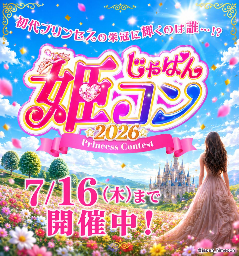 japan_himecon's tweet photo. ／
『#じゃぱん姫コン2026』
本日スタートいたしました🎊💕
＼

あなたの1ポチで
“初代プリンセス”が決定します🎉
￣￣￣￣￣￣￣￣￣￣￣￣￣￣￣
7/16(木)まで毎日応援OK！
ぜひチェックしてみてください🎀💭 https://t.co/BeGMwpQVxV