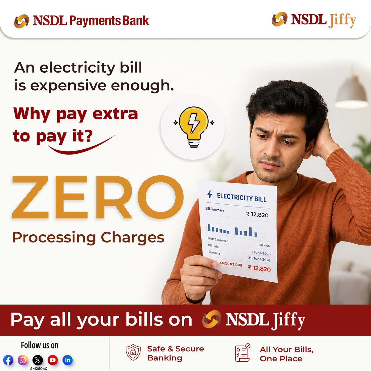 nsdlpb's tweet photo. 𝐘𝐨𝐮𝐫 𝐞𝐥𝐞𝐜𝐭𝐫𝐢𝐜𝐢𝐭𝐲 𝐛𝐢𝐥𝐥 𝐢𝐬𝐧'𝐭 𝐭𝐡𝐞 𝐨𝐧𝐥𝐲 𝐭𝐡𝐢𝐧𝐠 𝐝𝐫𝐚𝐢𝐧𝐢𝐧𝐠 𝐲𝐨𝐮𝐫 𝐰𝐚𝐥𝐥𝐞𝐭.
#NSDLJiffy #BillPayments #ZeroProcessingCharges #ElectricityBill #SmartBanking #PaySmarter #digitalbanking #nsdlpb #nsdl https://t.co/hFstbvZHI6